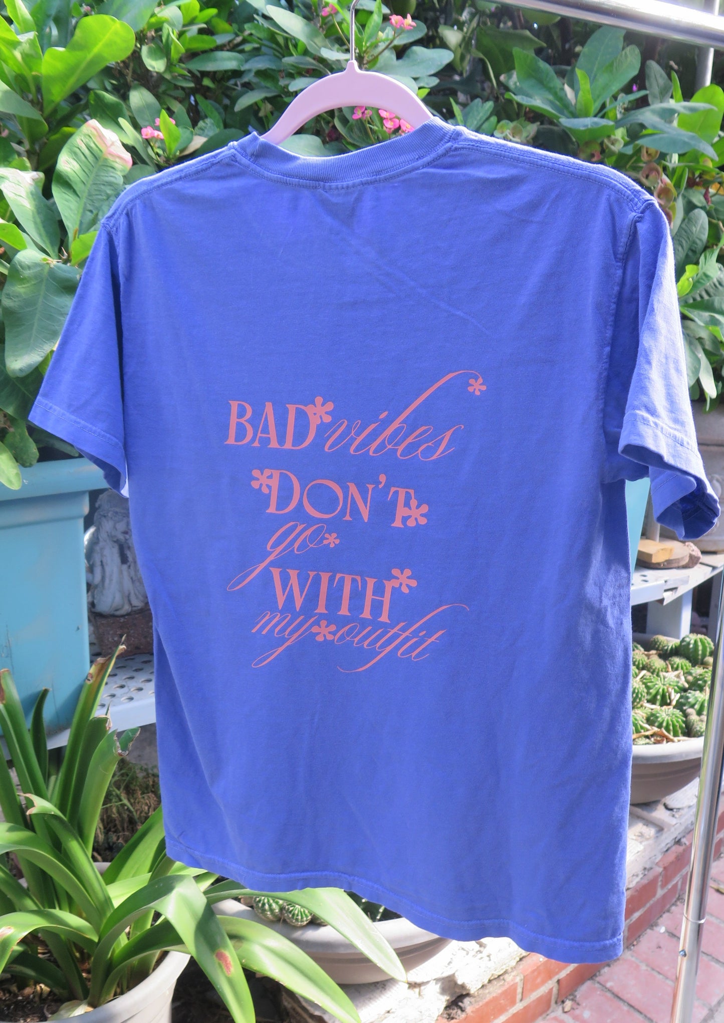 'Bad Vibes Don't Go With My Outfit' Periwinkle Tee